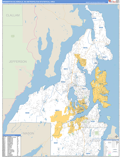 Bremerton-Silverdale Metro Area Zip Code Wall Map